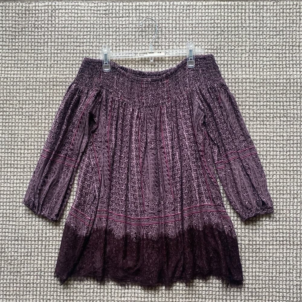 Patterned Off-the-Shoulder Top with Lace Trim